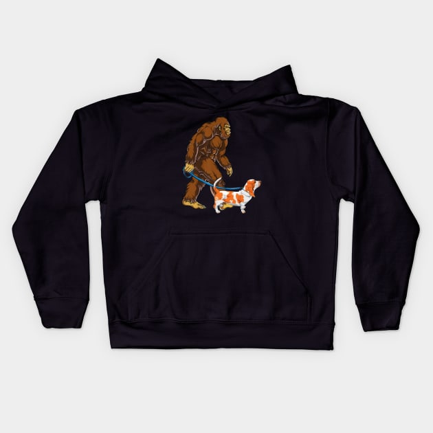 Funny Bigfoot Sasquatch Walking English Bulldog Kids Hoodie by JameMalbie